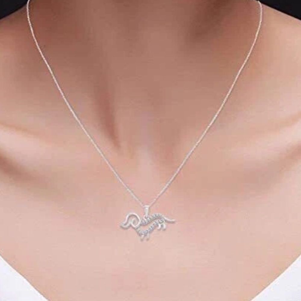 925 Diamond Silver Dachshund Pendant Necklace